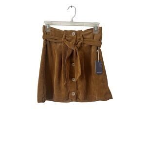 Indigo Rising Brown Corduroy Button-Front Skirt w/ Belt – Size Small- New